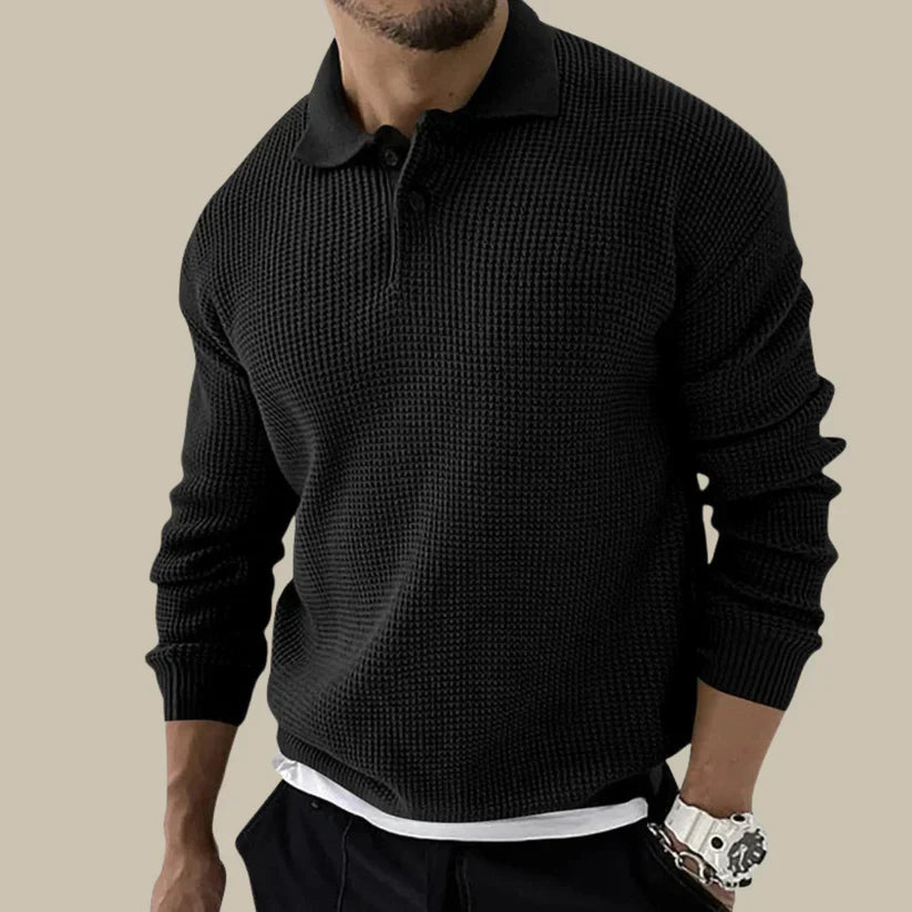 Pull Polo Homme Chic avec Col Boutonné et Texture Côtelée