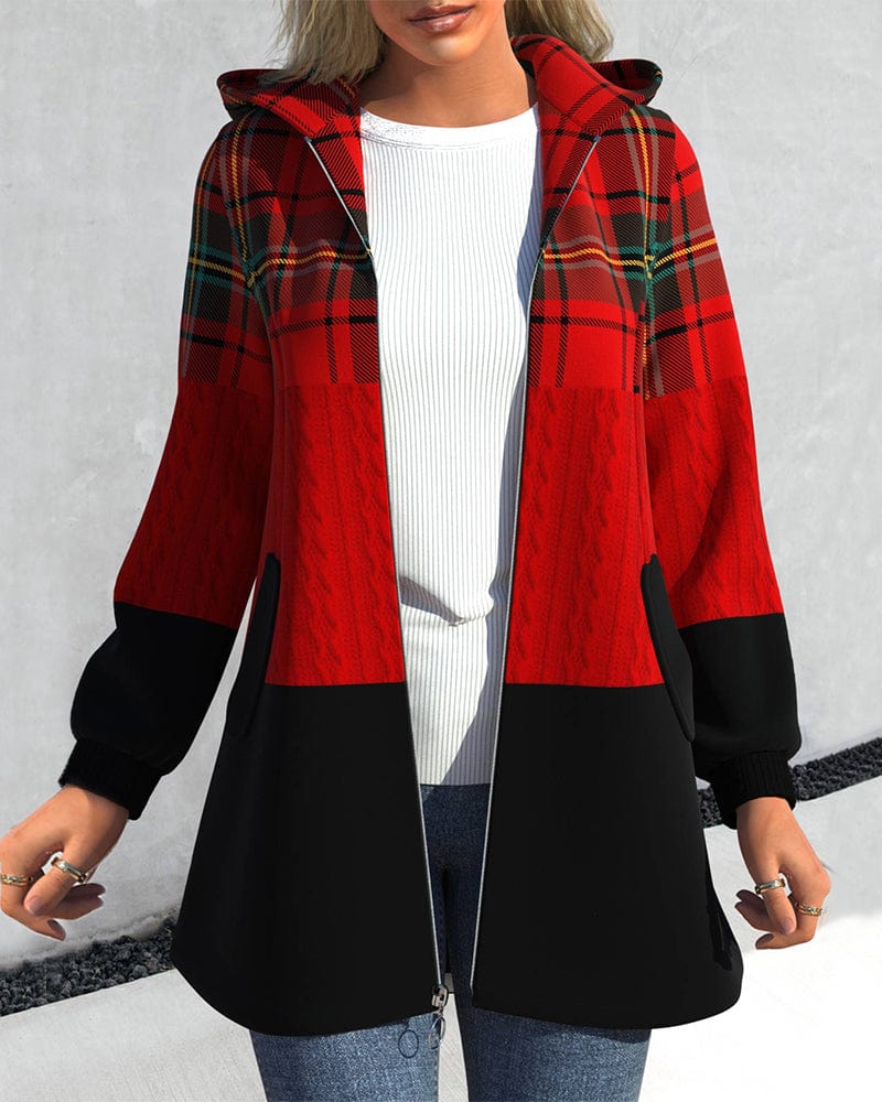 Veste Hivernale à Carreaux pour Femme avec Capuchon - LuxeStyle