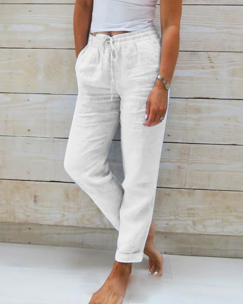 Pantalon Lin Élégant Bleu Ciel pour Femme