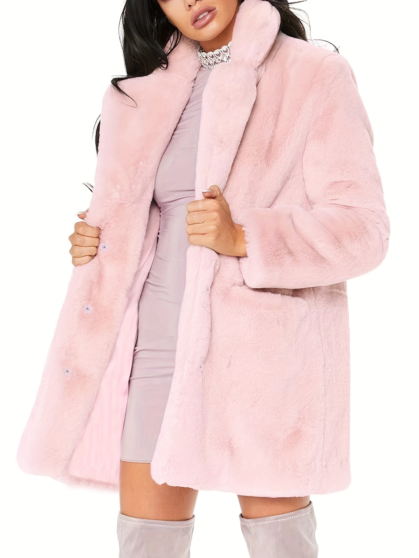 Manteau Femme Hiver Longueur Mi-Long avec Poches et Fermeture Discrète