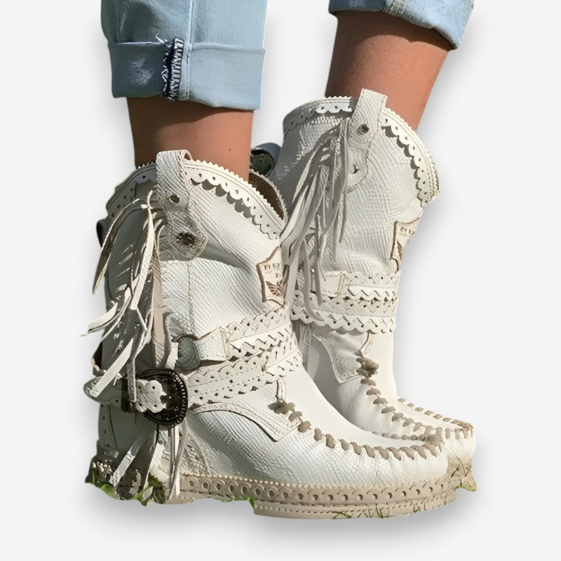 Bottines Western à lacets et fronces