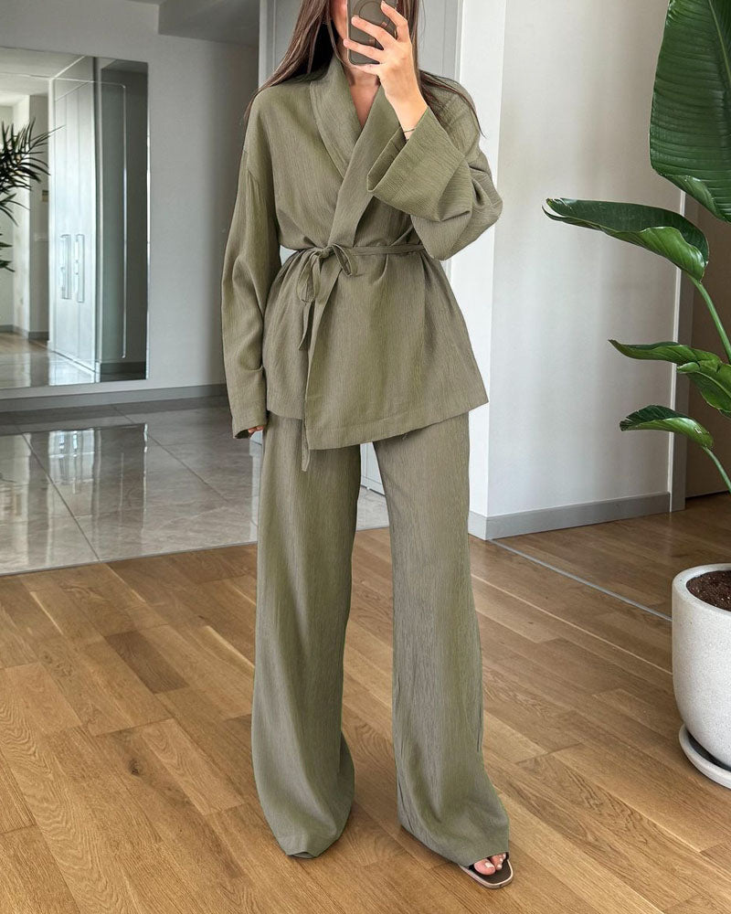 Ava - Ensemble femme élégant manches longues et pantalon confort