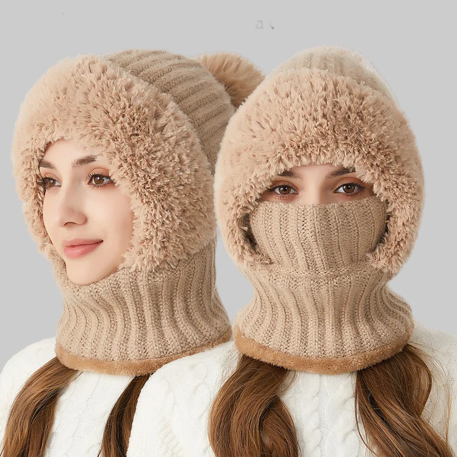 Bonnet Féminin avec Écharpe Intégrée Hiver