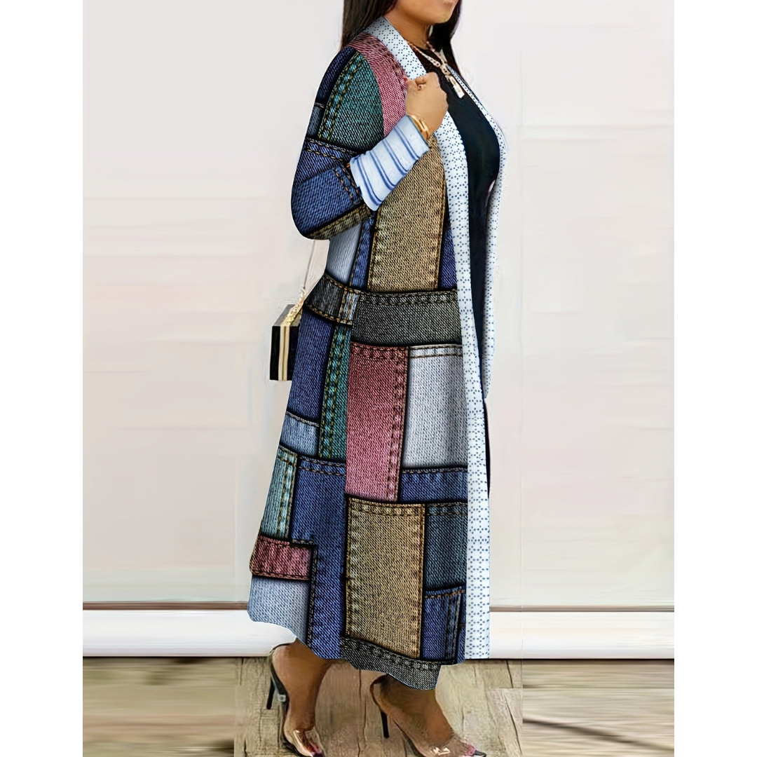 Cardigan femme long douillet imprimé hiver