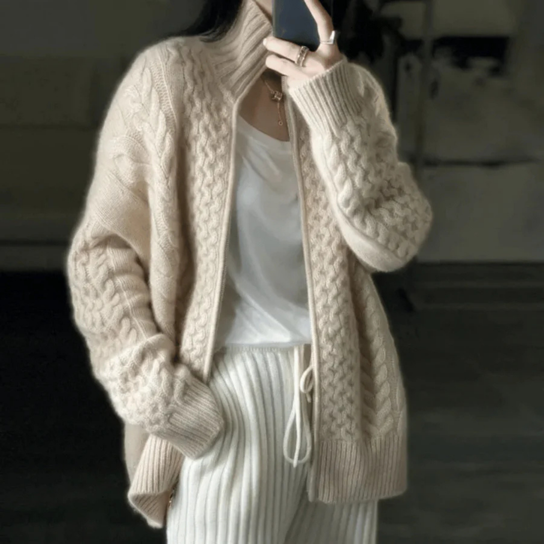 Cardigan en tricot torsadé châtaigne féminin - LuxeStyle