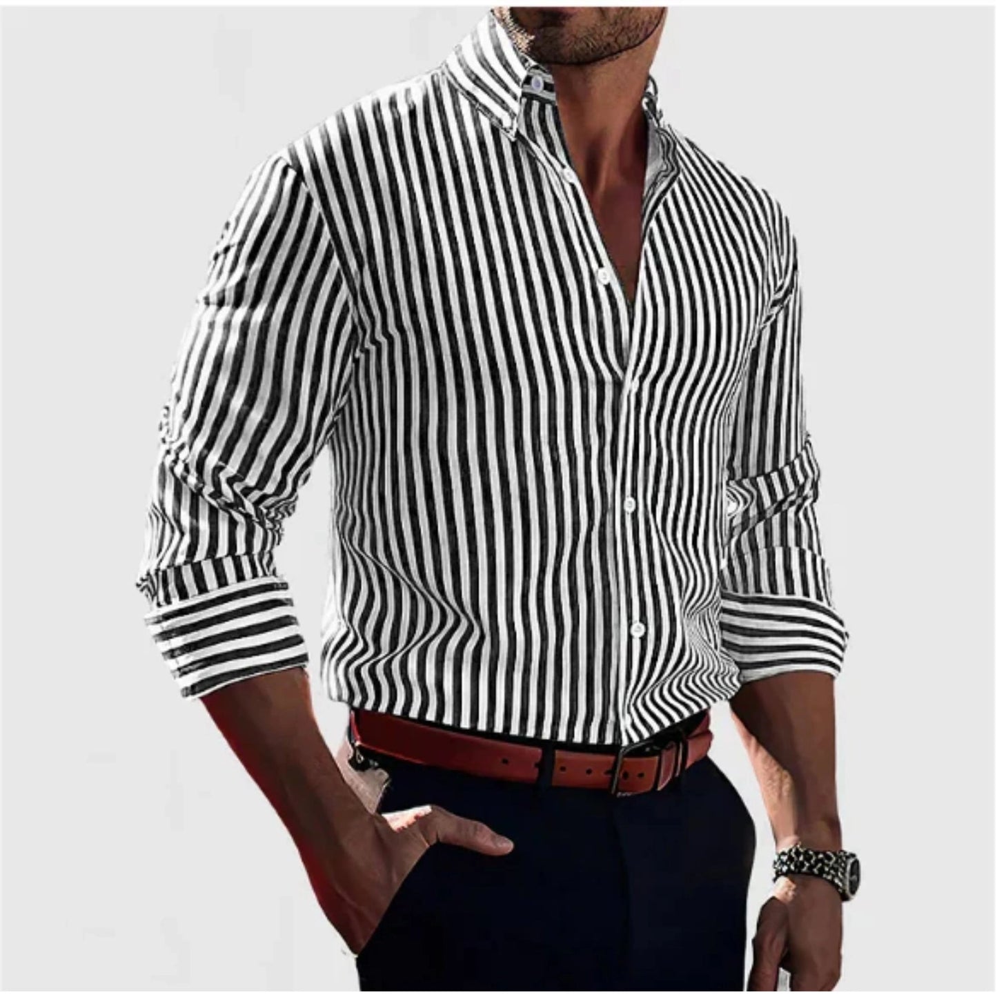 Chemise Rayée Chic à Manches Longues