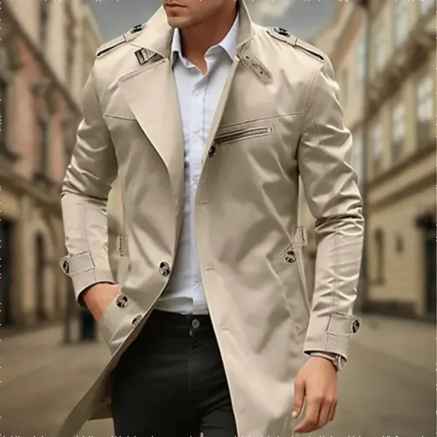 Manteau Homme Élégant - Trench Coat Imperméable Chic à Fermeture Double