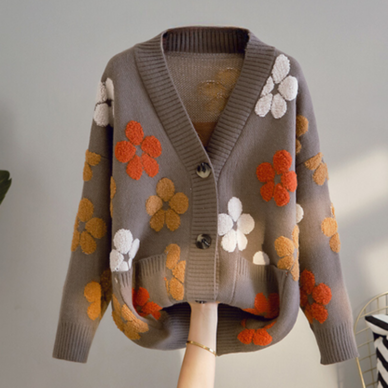 Cardigan Floral Élégant à Manches Longues