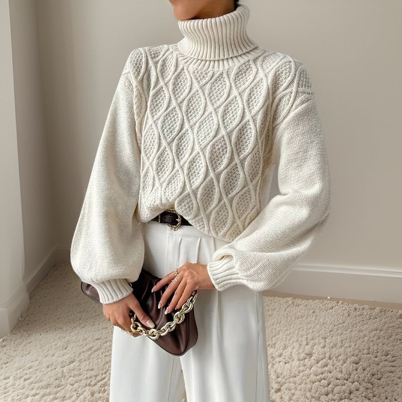 Pull Femme Col Roulé Tricoté Blanc - LuxeStyle