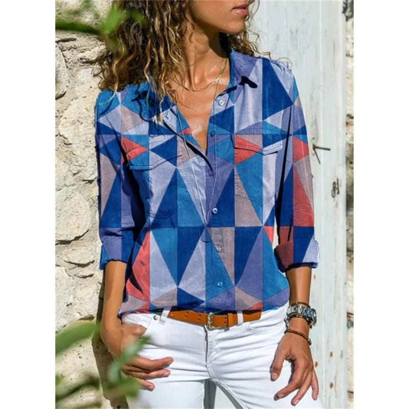Chemise Féminine Manches Longues Imprimée Élégante