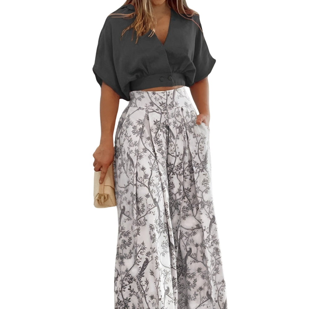 Beate - Ensemble Élégant avec Chemise à Manches Bouffantes et Pantalon Large