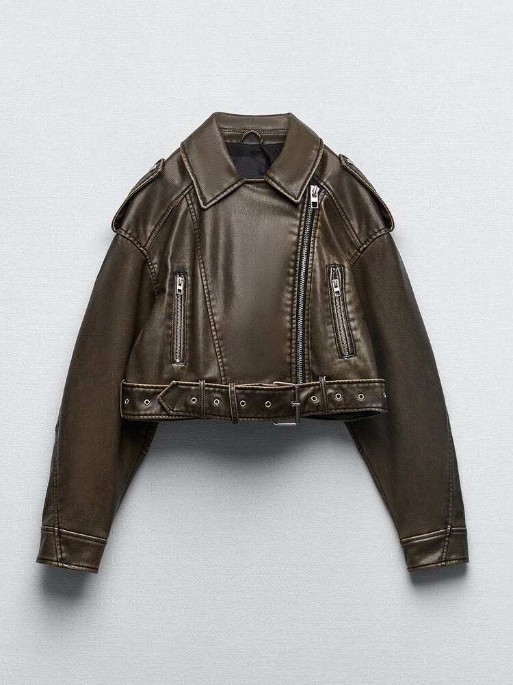 Veste Court Simili Cuir Élégante Pour Femme - luxestyle