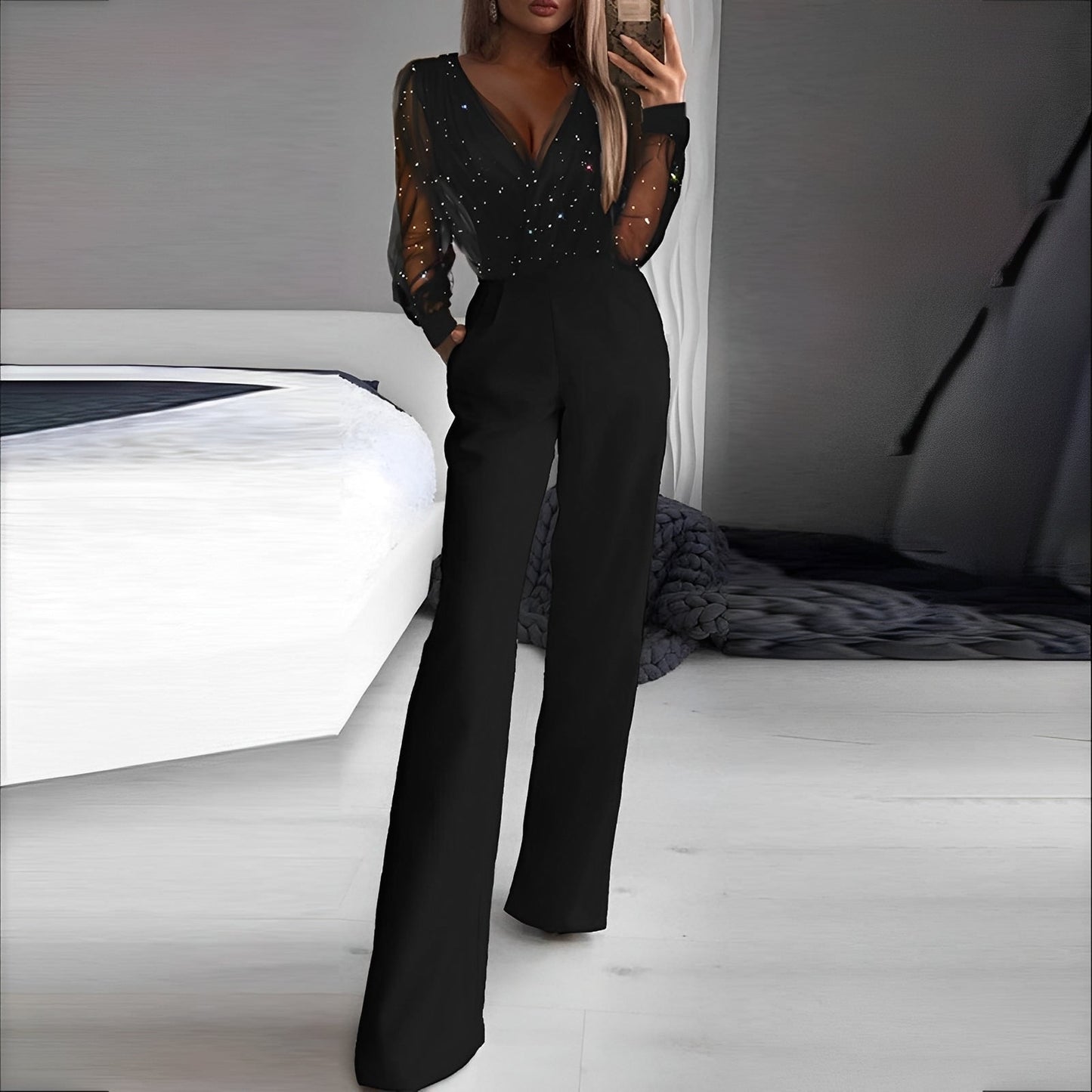 Combinaison Col V Élégante pour Femmes | Confortable et Polyvalente - LuxeStyle