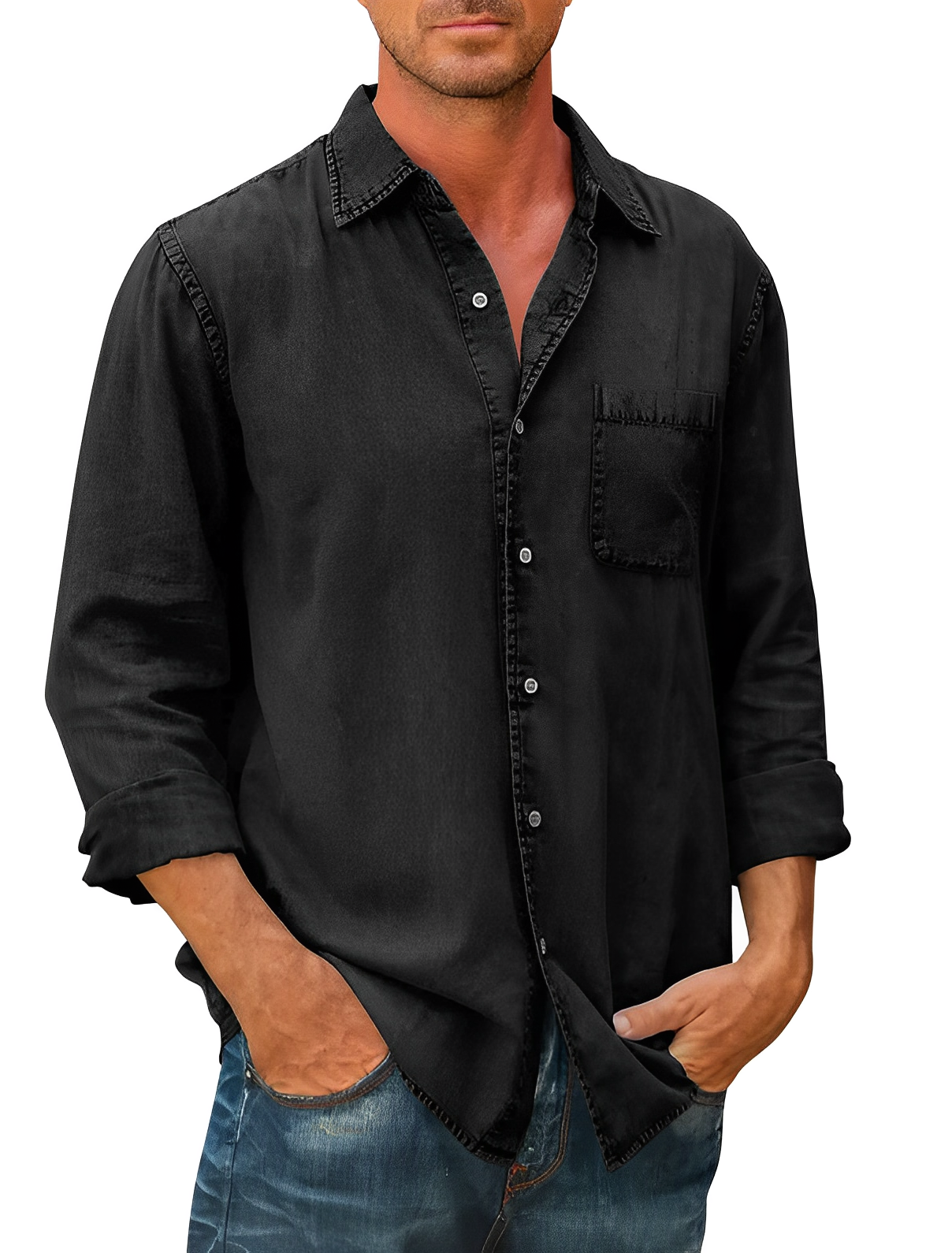 Chemise Denim Homme Manches Courtes
