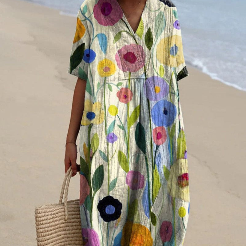 Robe Été Florale en Lin Léger pour Femme
