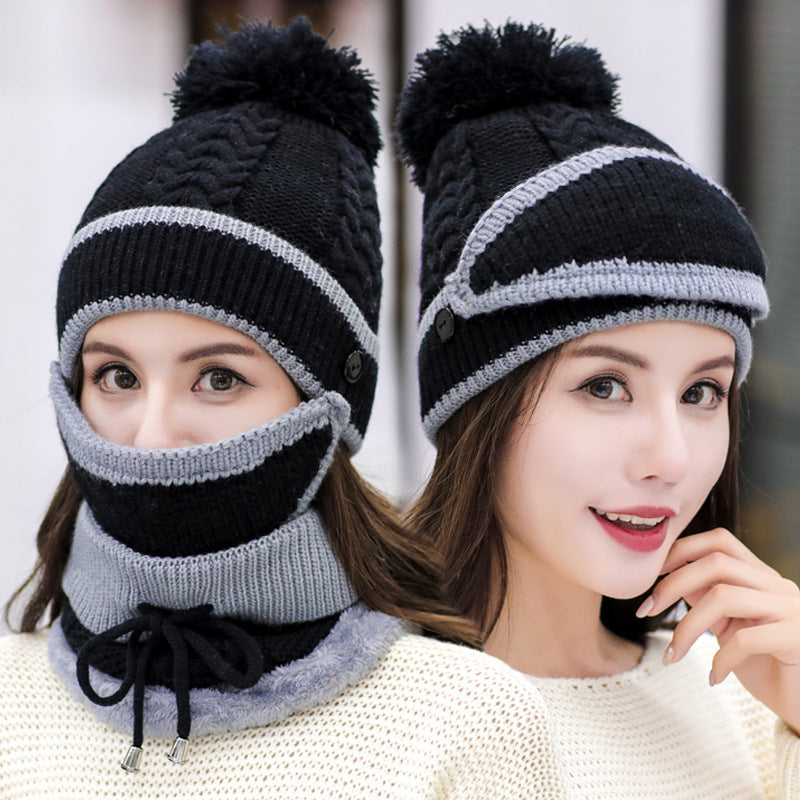 Chapeau et Écharpe Femme Hiver avec Masque Amovible