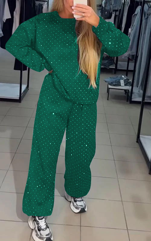 Tenue Décontractée Femme Élégante - Pyjama Chic avec Paillettes & Coupe Détendue