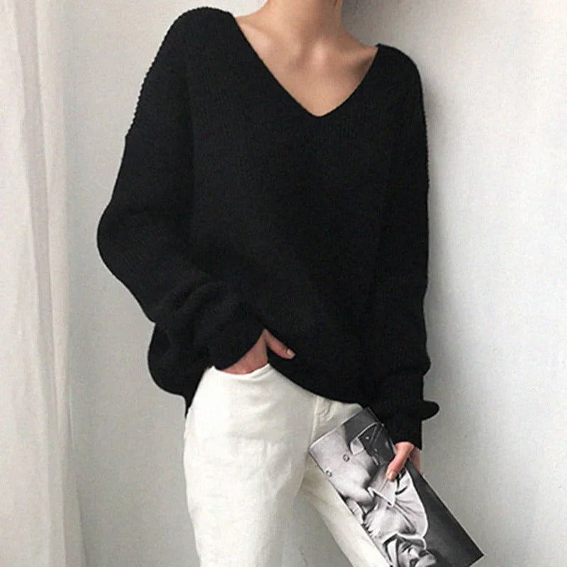 Pull Blanc Décontracté Col V pour Femme