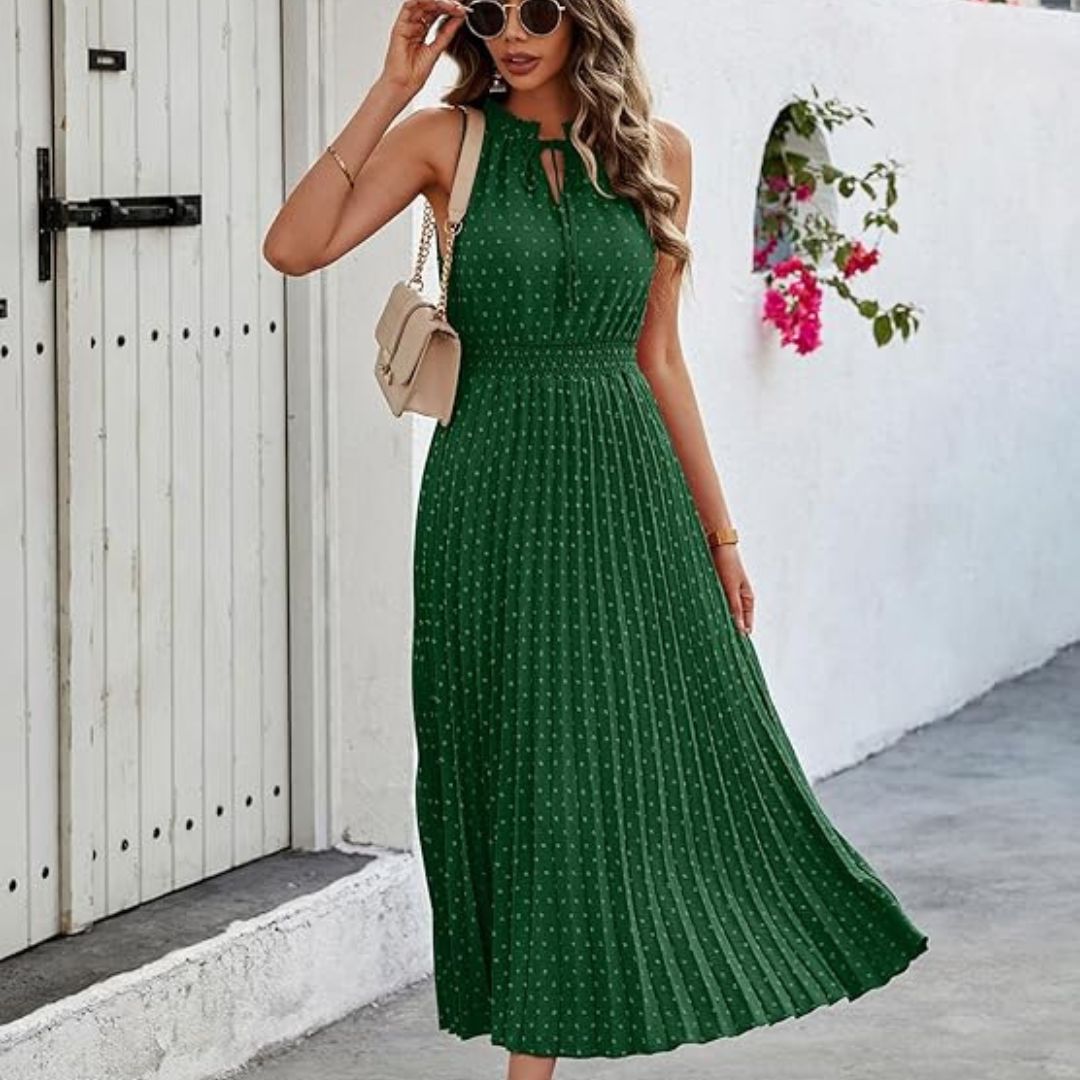Verdelia™ – Robe Élégante Femme Longue Plissée en Polyester