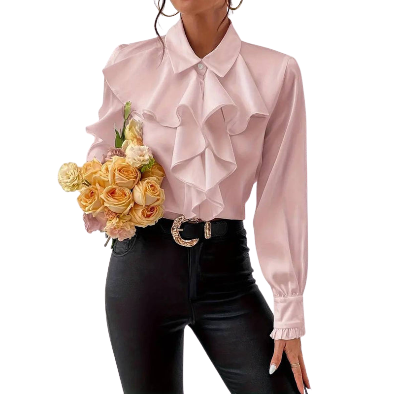 Blouse Féminine à Manches Bouffantes et Col Volanté