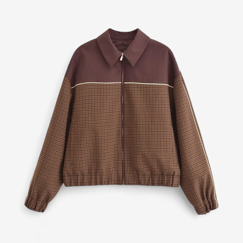 Blouson bomber en tartan avec zip et manches tendance - LuxeStyle