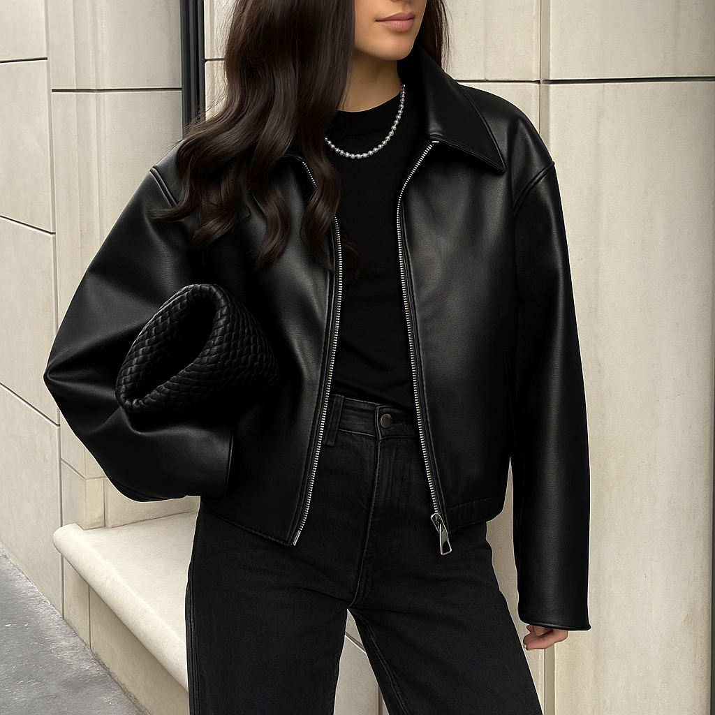 Veste Blazer Féminine en Cuir Imité - Taille Décontractée Chic avec Col Élégant - LuxeStyle
