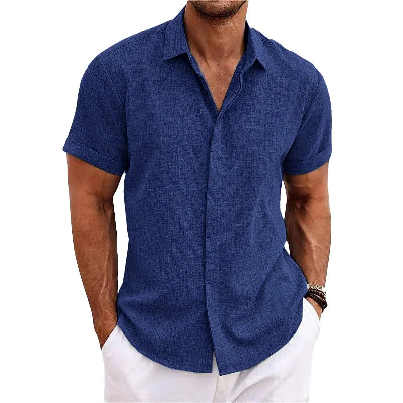 Chemise Homme Été Manches Courtes Col Italien