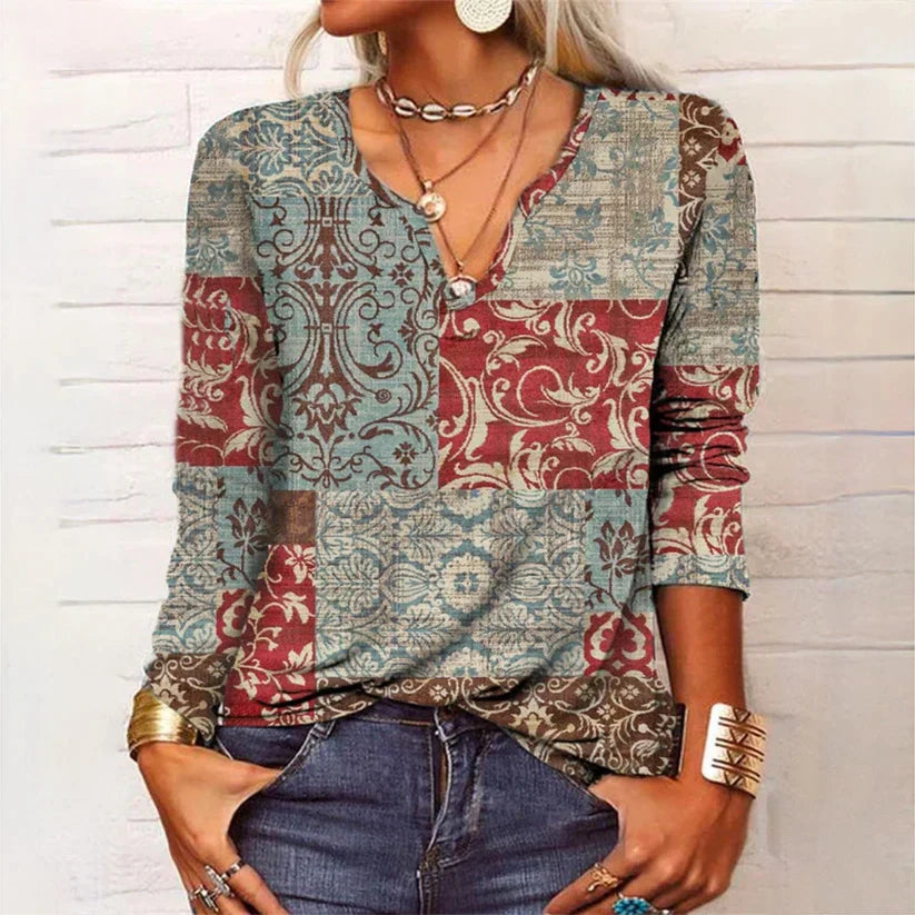 Blouse Féminine Imprimée Manches Longues Décontractée Chic - LuxeStyle
