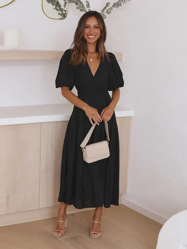 Robe Femme Élégante Manches Bouffantes Chic Féminin