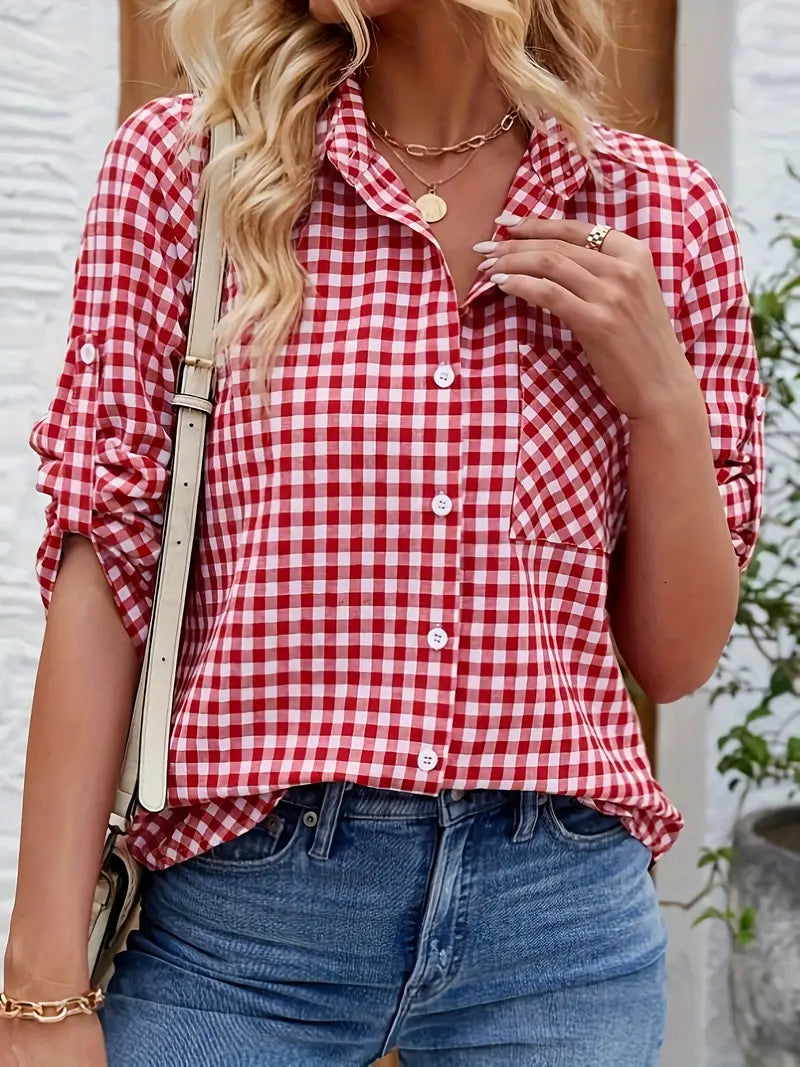 Blouse Été Carreaux Boutons pour Femme - LuxeStyle