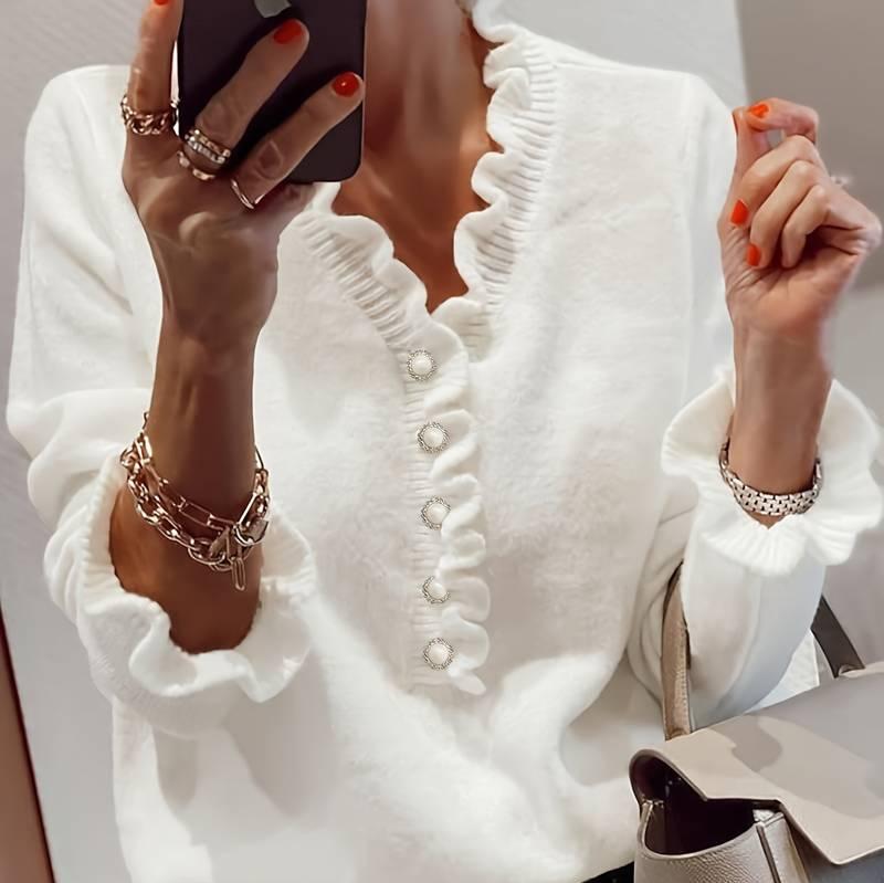 Pull Femme Chic Col En V Boutonné
