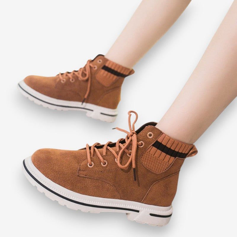 Bottines Femmes à Lacets avec Semelle Grip et Décoration Métallique