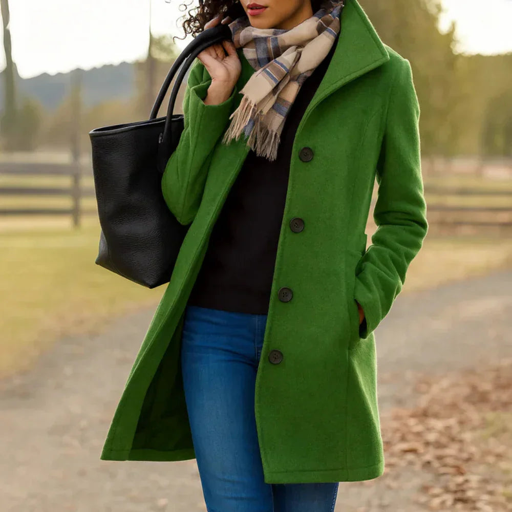 Manteau Femme Élégant Long Hiver - Coupe Traditionnelle avec Fermeture Boutons