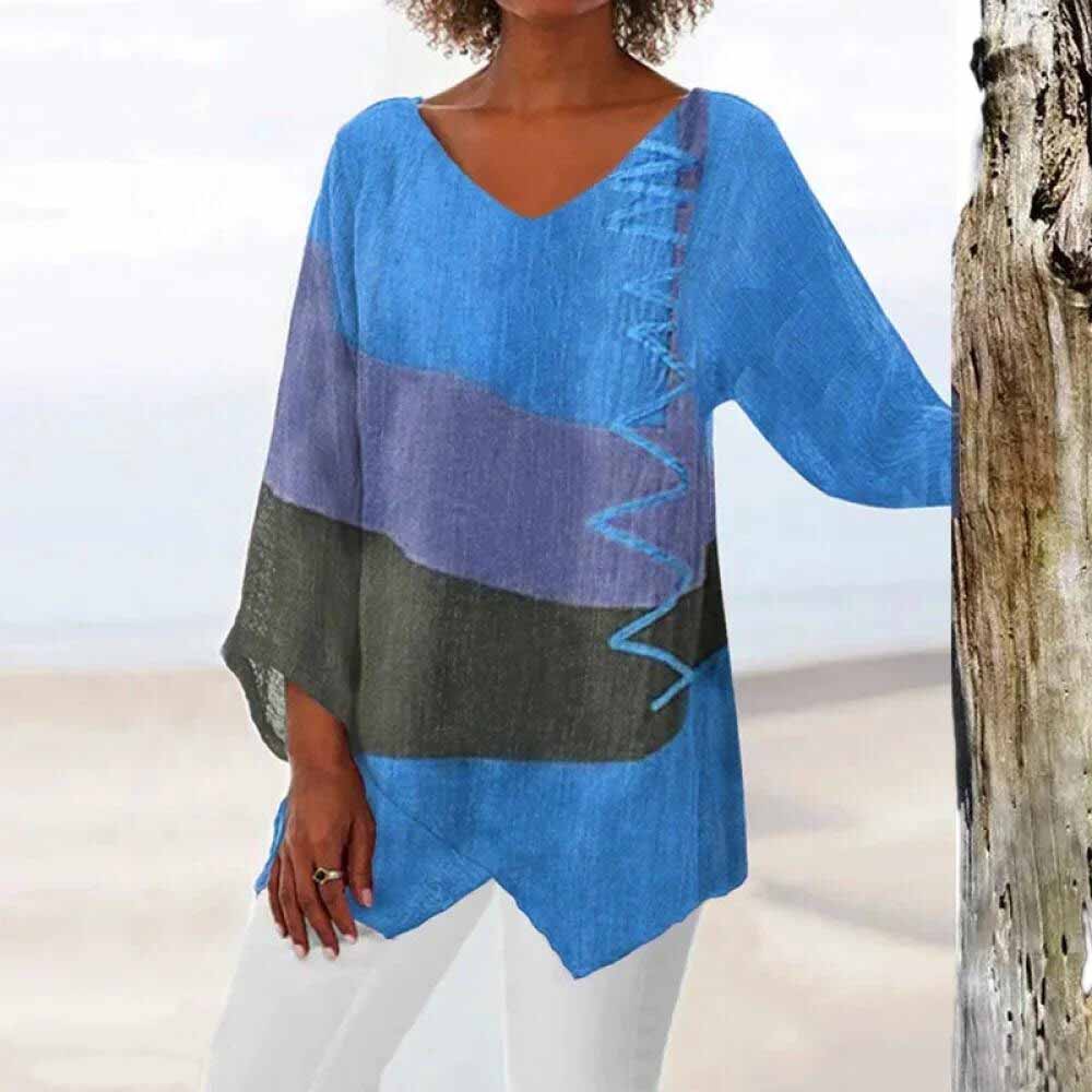 Chemise décontractée Manches Longues Col en V Imprimé