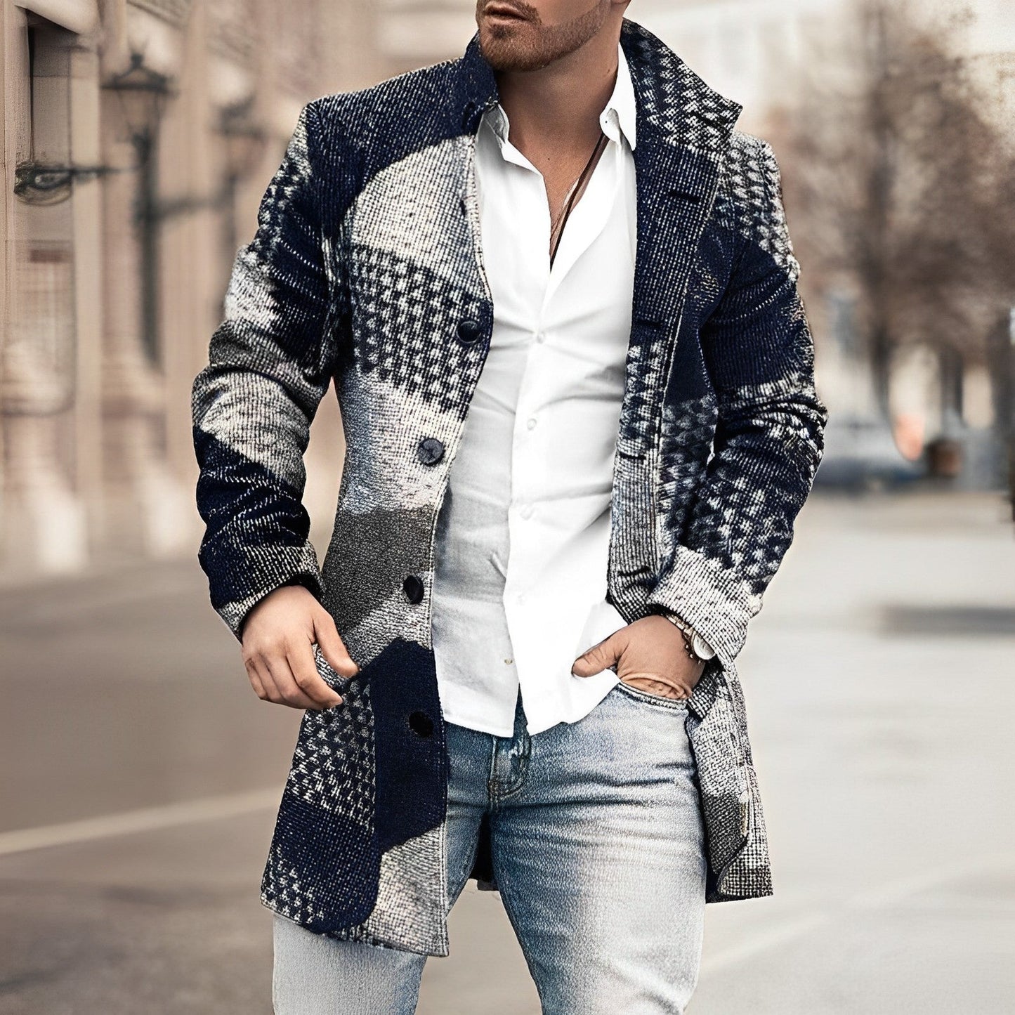 Manteau Homme Chic à Carreaux Détachable