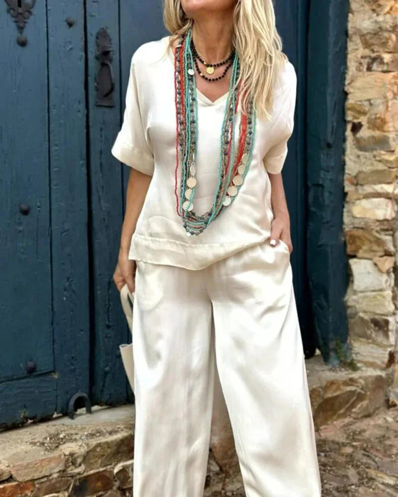 Ensemble décontracté femme col V taille large