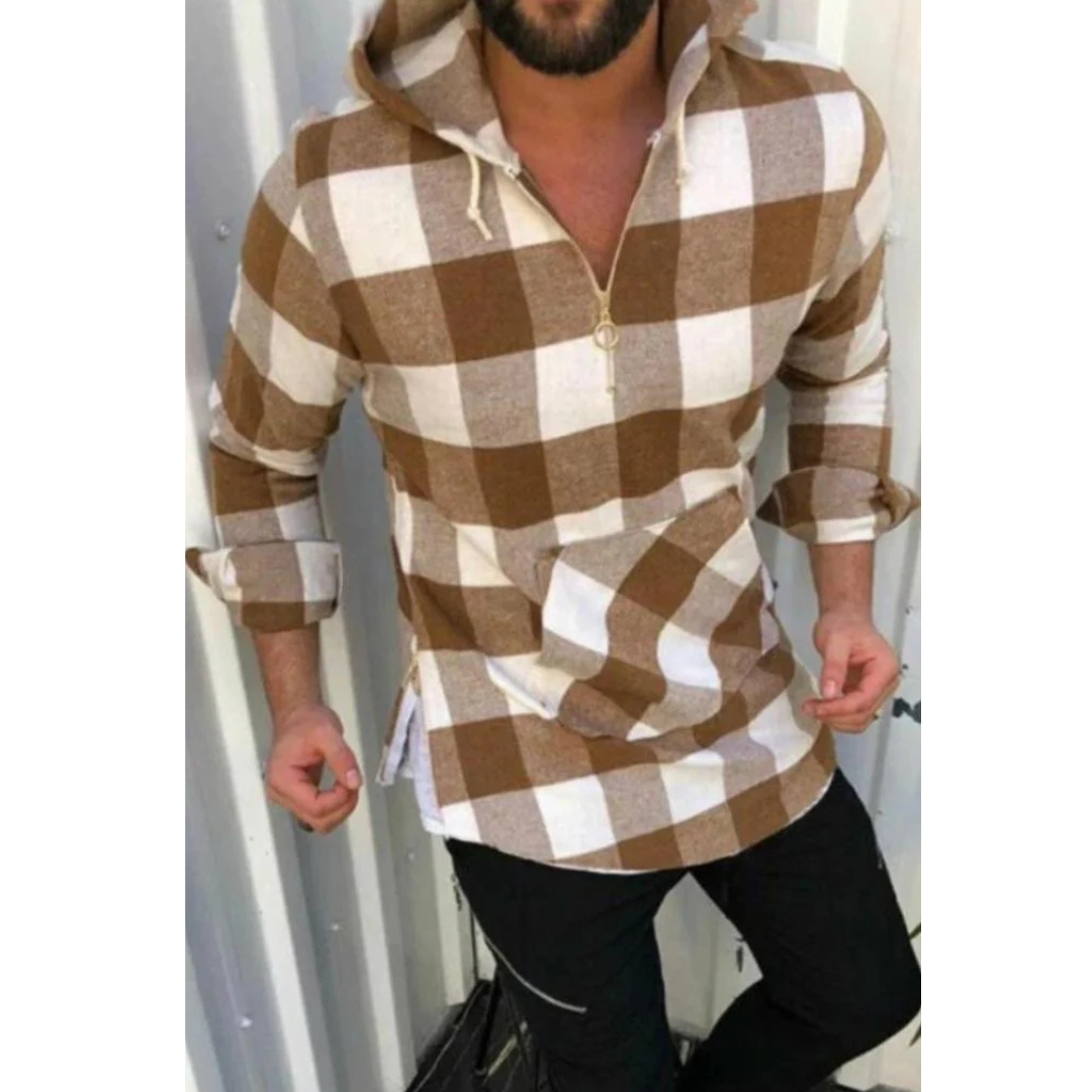 Chemise à capuche écossaise confortable à manches longues