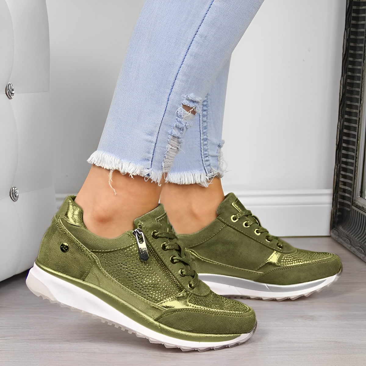 Chaussures de running féminines métallisées à fermeture rapide