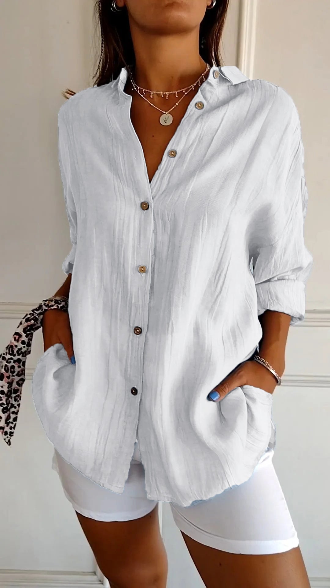 Chemise Femme Lin Élégant Manches Longues