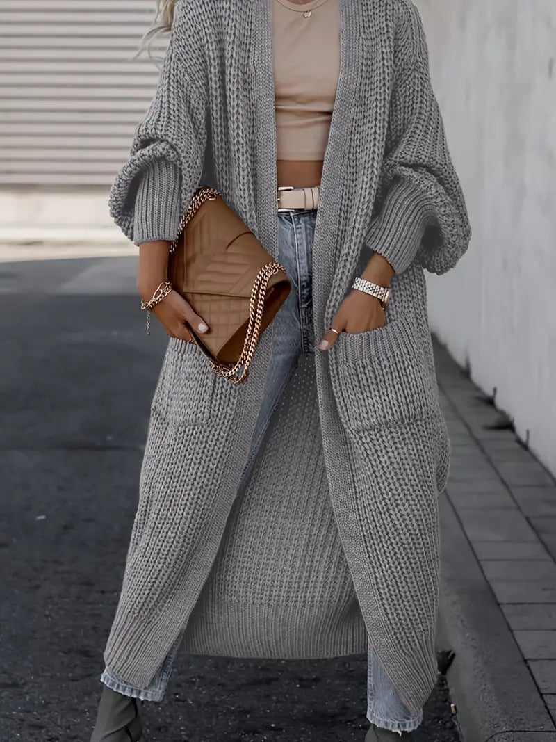 Cardigan Femmes Long Douillet avec Poches Hiver Chic
