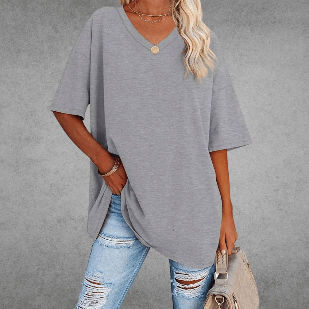T-shirt Femme Décontracté – Col V et Tissu Doux