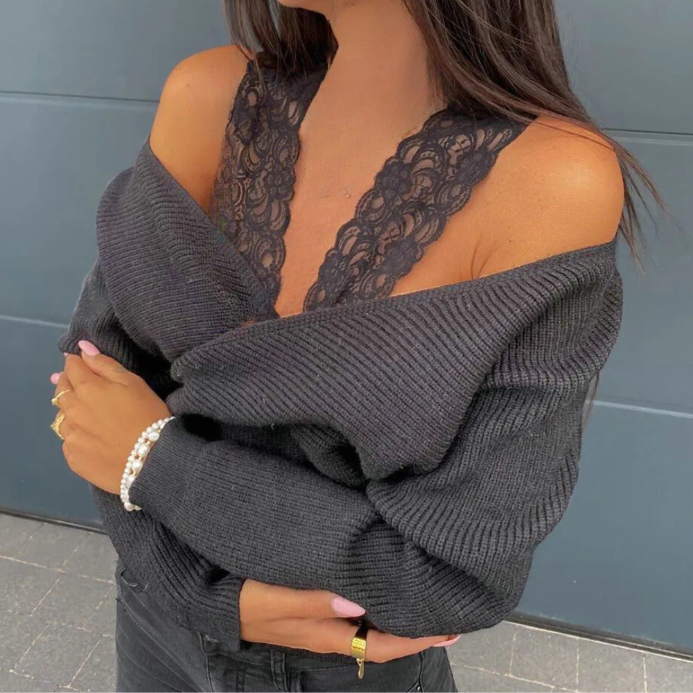 DARCY - Pull à Bretelles en Dentelle Polyvalent pour Femmes
