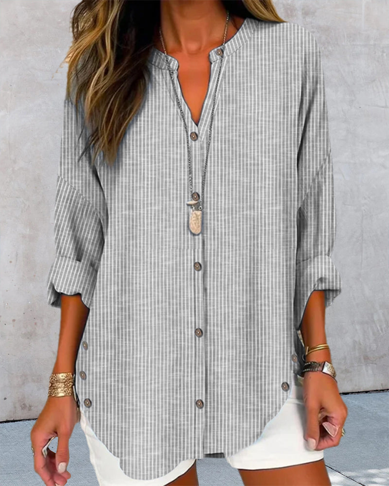Chemise Femme Rayée Élégante à Fermeture Latérale