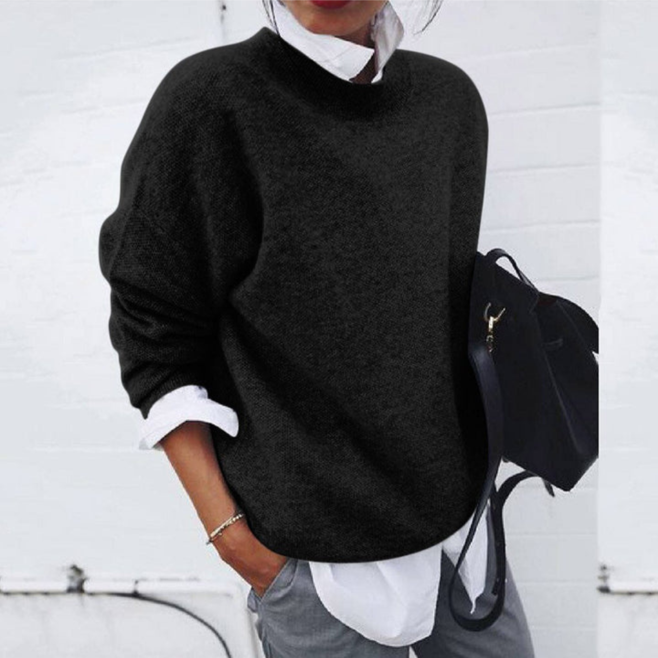 Pull Femme Hiver Douillet Col Rond Brun