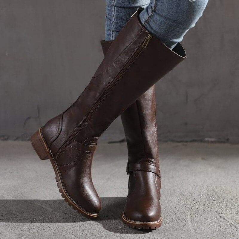 Bottes Femmes Hautes Talon Plat Confort & Bout Arrondi Chic