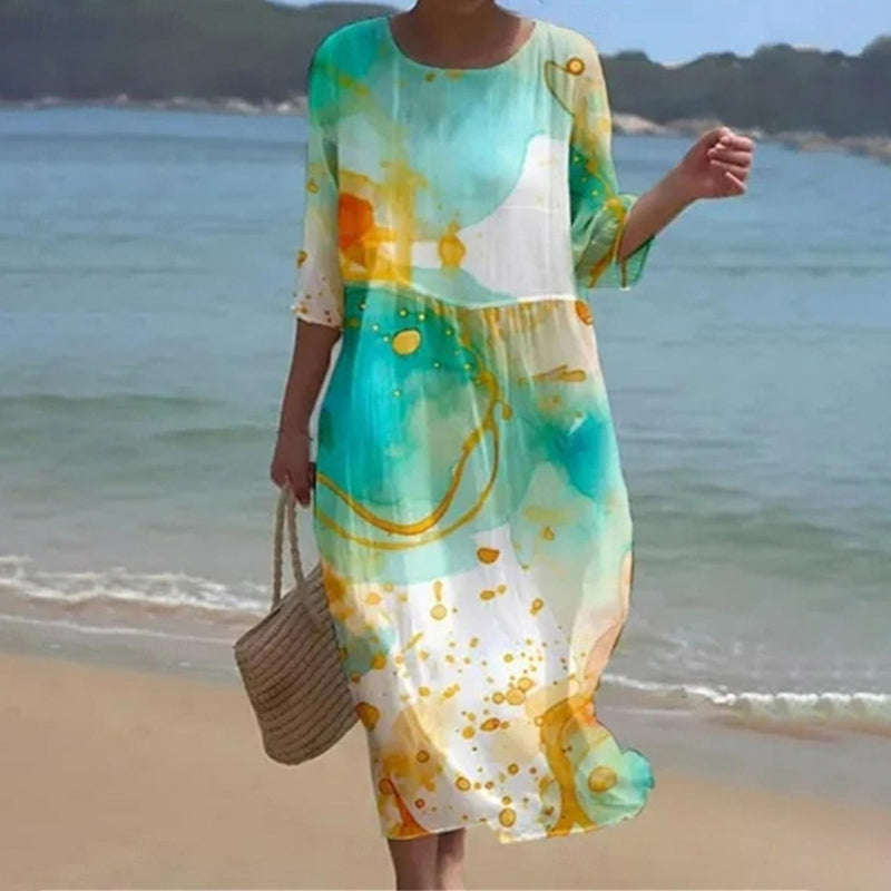 Robe Été Fleuri Manches Courtes pour Femme