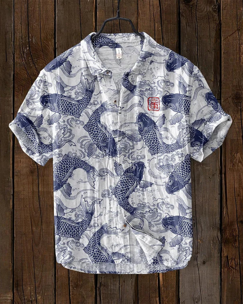 Chemise Homme Détente Manches Courtes Poissons Colorés