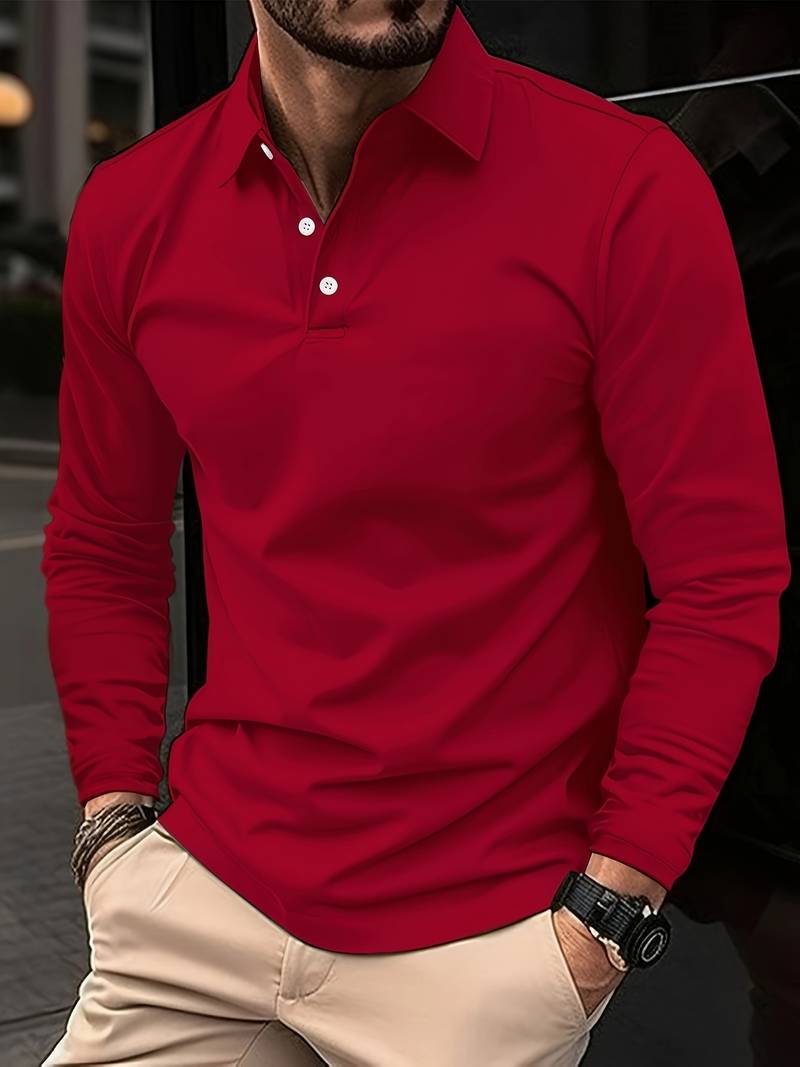 Chemise Polo Homme Classique Manches Longues Noir Élégant