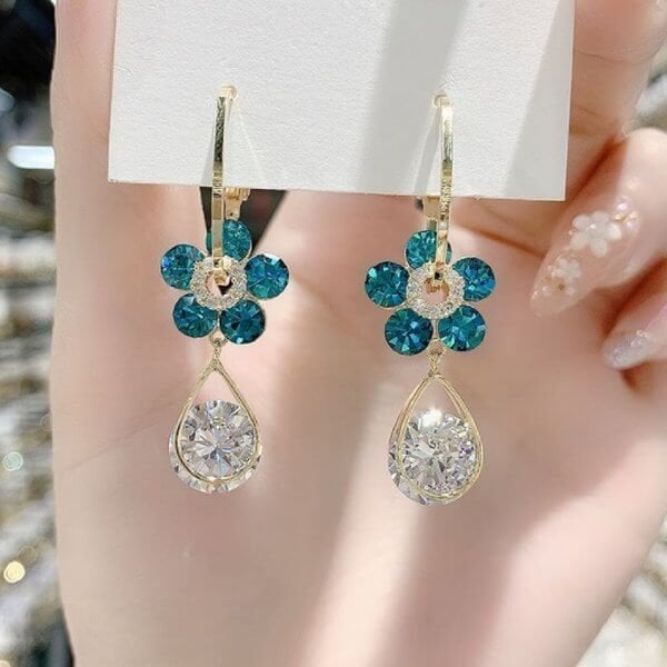 Boucles D'Oreilles Fleur en Cristal Élégantes pour Femme