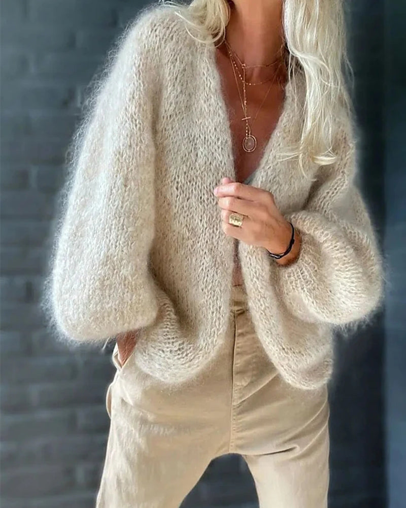 Cardigan Femme Laine Douce Châle Beige - LuxeStyle